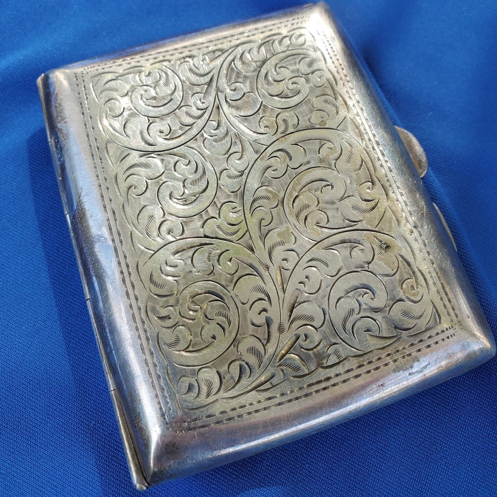 Rare Solid SILVER Hand Engraved Compartment Cigarette Vesta Case Monogram c1860
