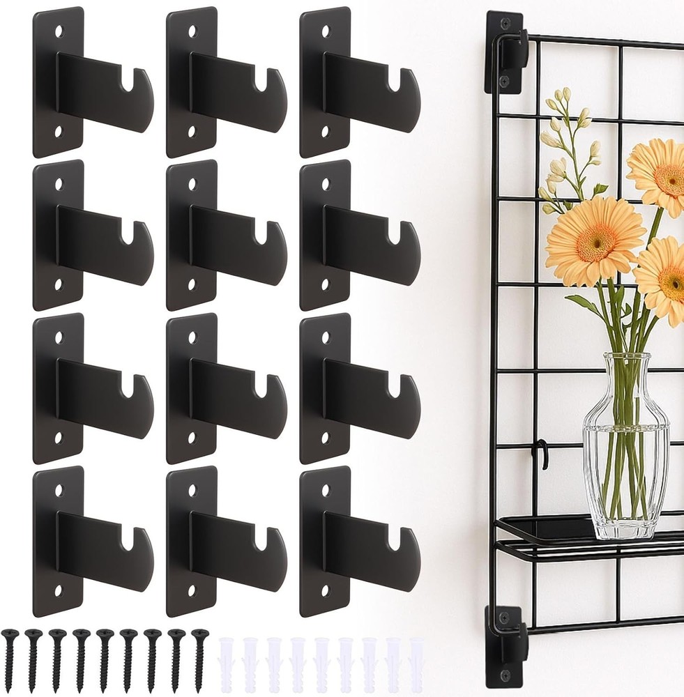 12 PCS Gridwall Mount Brackets, Screws, Metal Hooks, Wire Grid Panel Accessory