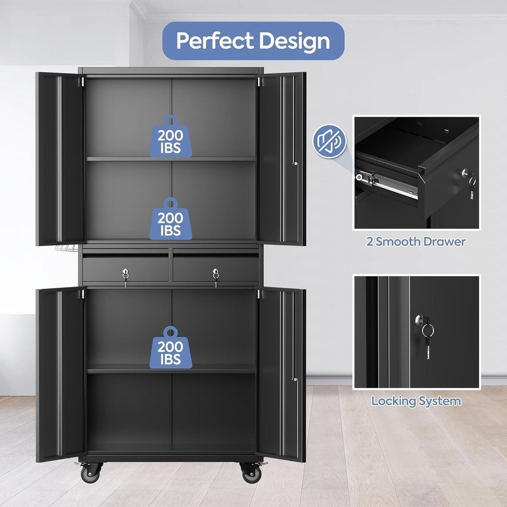 Rolling Tool Chest Tool Lock Storage Cabinet Boxes on Wheels Garage Adjustable