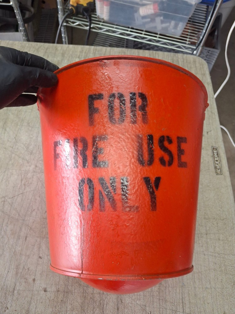 Vintage Wheeling Galvanized Fire Fireman Firefighter Bucket w/ Round Bottom