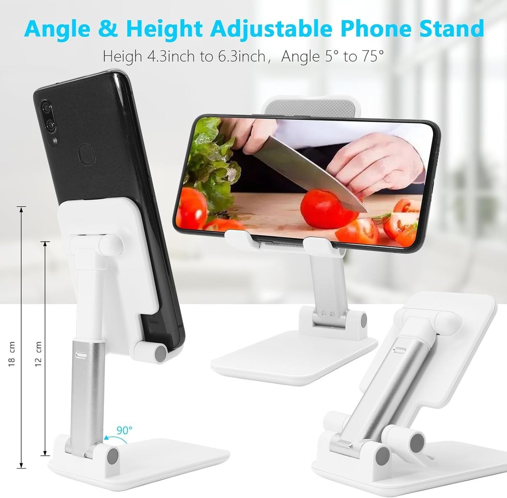 Cell Phone Stand, Folding Desktop Angle Height B-White