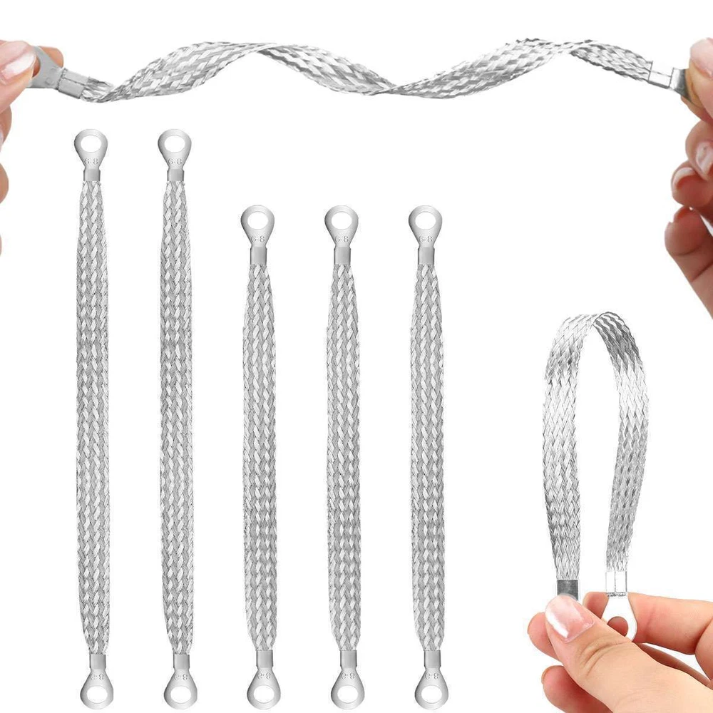 10X Universal Engine Automotive Ground Strap Connector Flat Braided Copper Cable