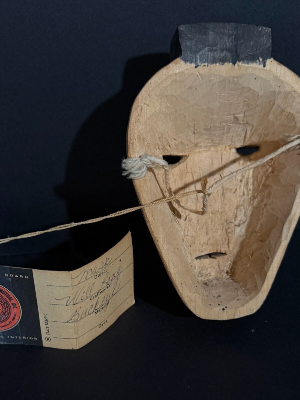 WILL LONG CHEROKEE BUCKEYE “WARRIOR” MASK, ORIGINAL QUALLA TAG, MINT!