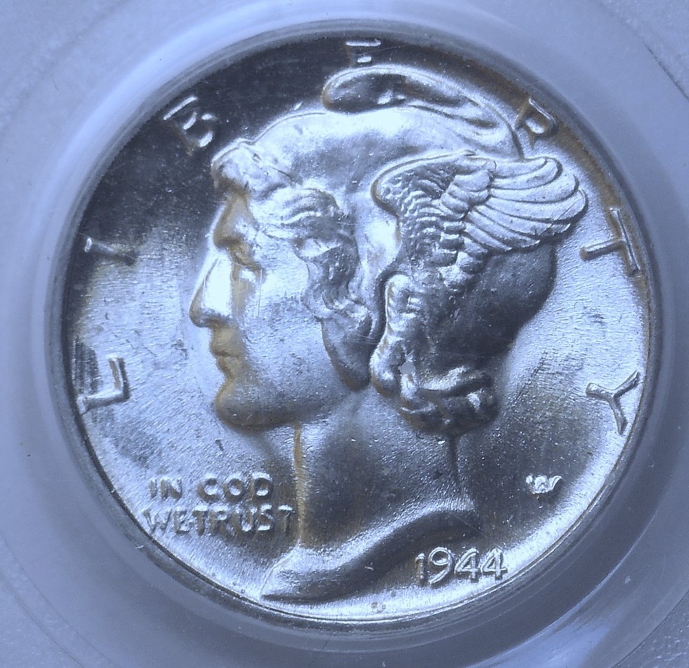 1944 . Mercury Dime . PCGS MS65FB . Gem BU . Full Bands .