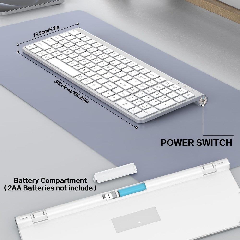 Wireless Keyboard ErgonomicDustproof2.4G Slim and Compact Quiet Wireless Keyb...