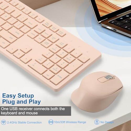 Wireless Keyboard and Mouse Combo Quiet and Soft 2.4G Full-Size Computer Keyb...