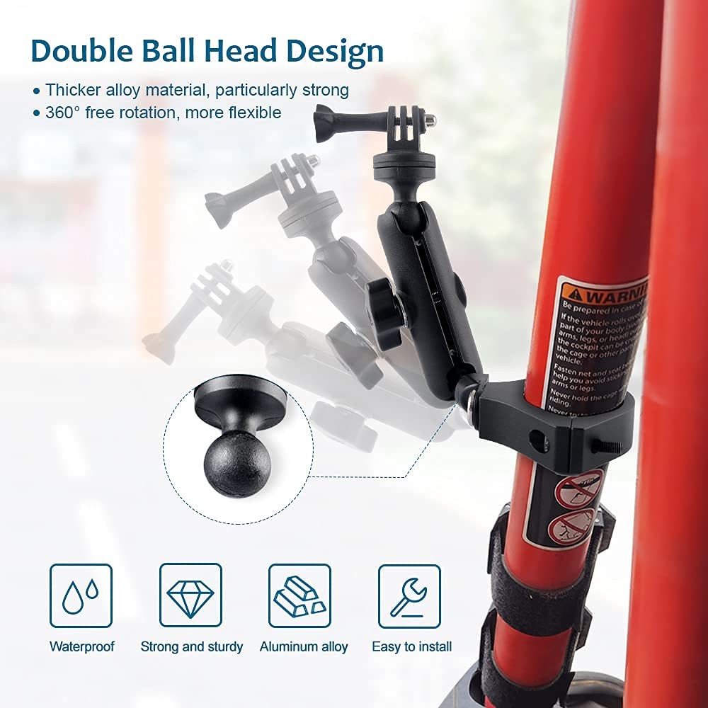 UTV ATV 360° Camera Mount Holder for 1.75"-2" Roll Bar | GoPro Accessory