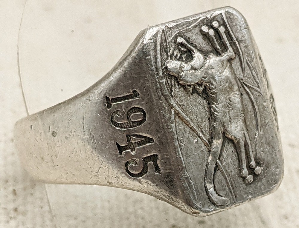 Great 1945 Chinese Victory/Good Luck Silver Ring from CBI Large Size 13.5