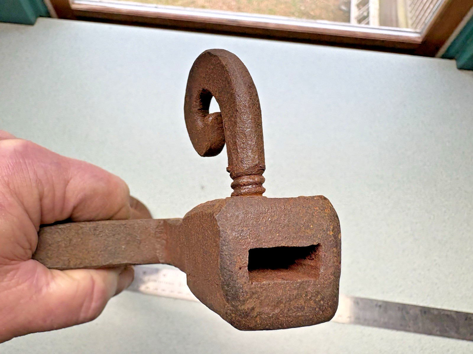 Antique Blacksmith Hand Forged Cage Head LARGE Brace Iron Tool Drill nice