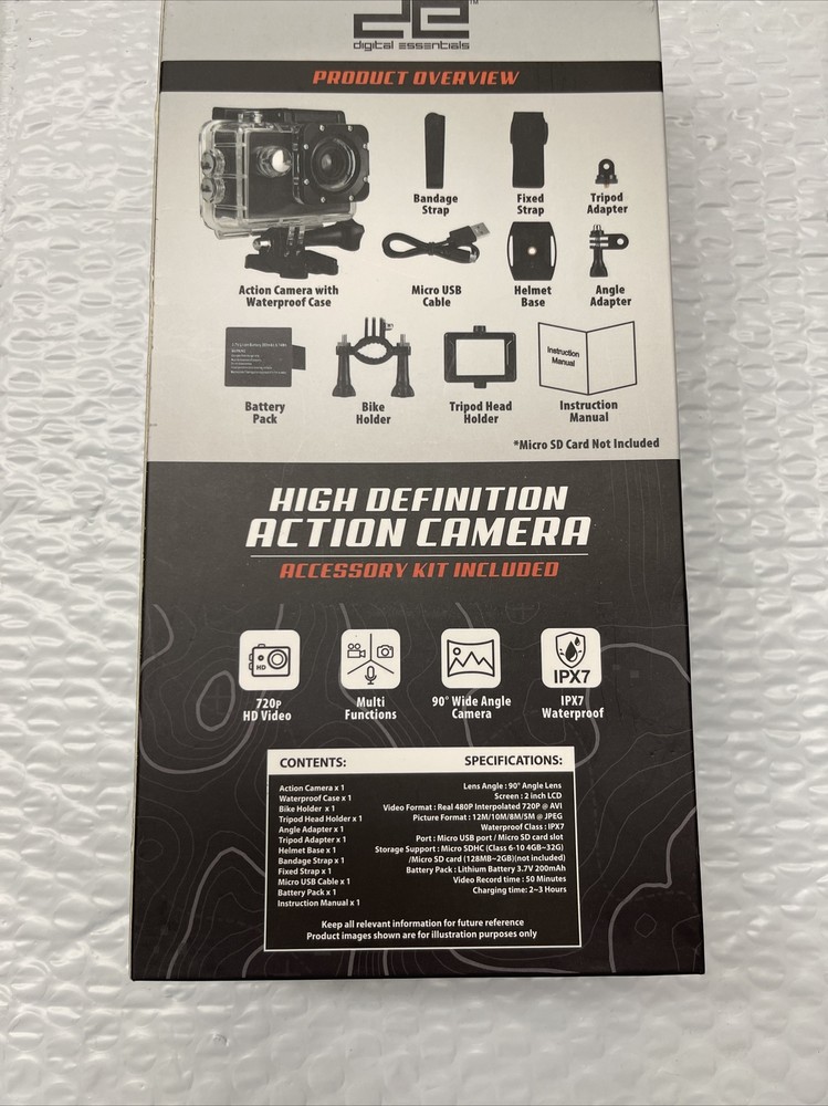 DIGITAL ESSENTIALS HIGH DEFINITION ACTION CAMERA ACCESSORY KIT INCLUDED