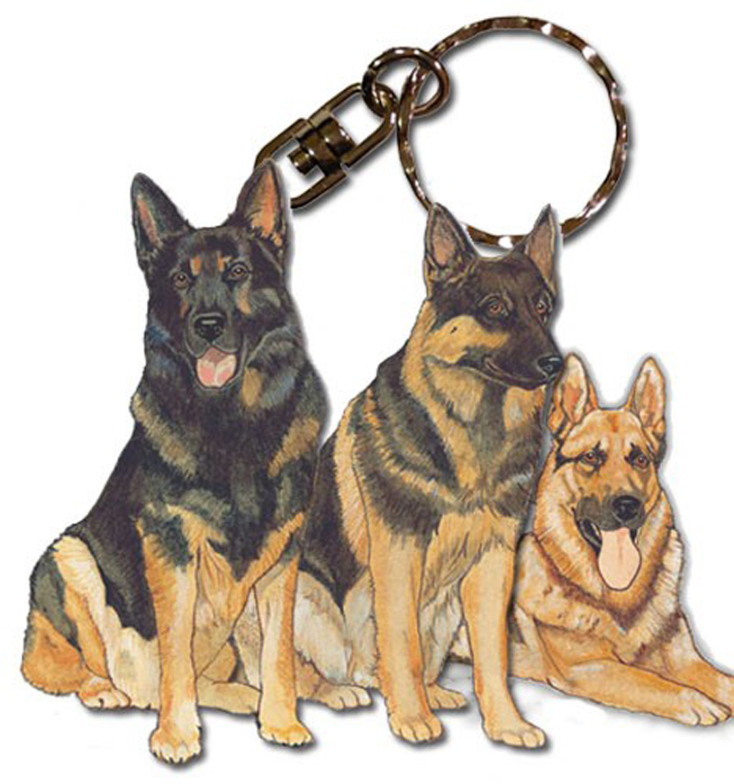German Shepherd Keychain Wooden