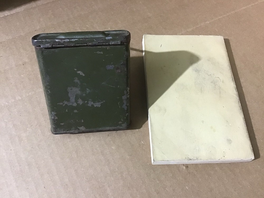 Vintage M5 Ointment Tin US Military Personal Gear WWII Hinged Lid & Guide Book