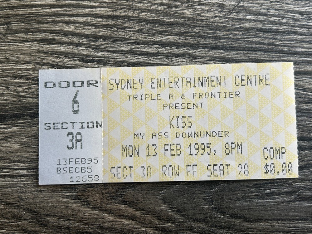 KISS TICKET STUB Sydney Australia Feb 1995 Kiss My Ass Concert Tour Vintage Kiss