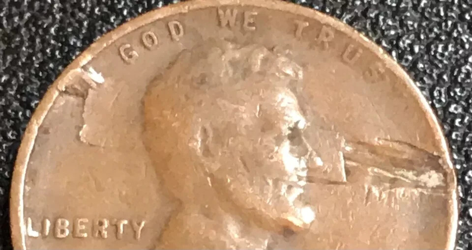 1946-S Lincoln Cent Mostly Retained Massive Lamination Defect (c005)