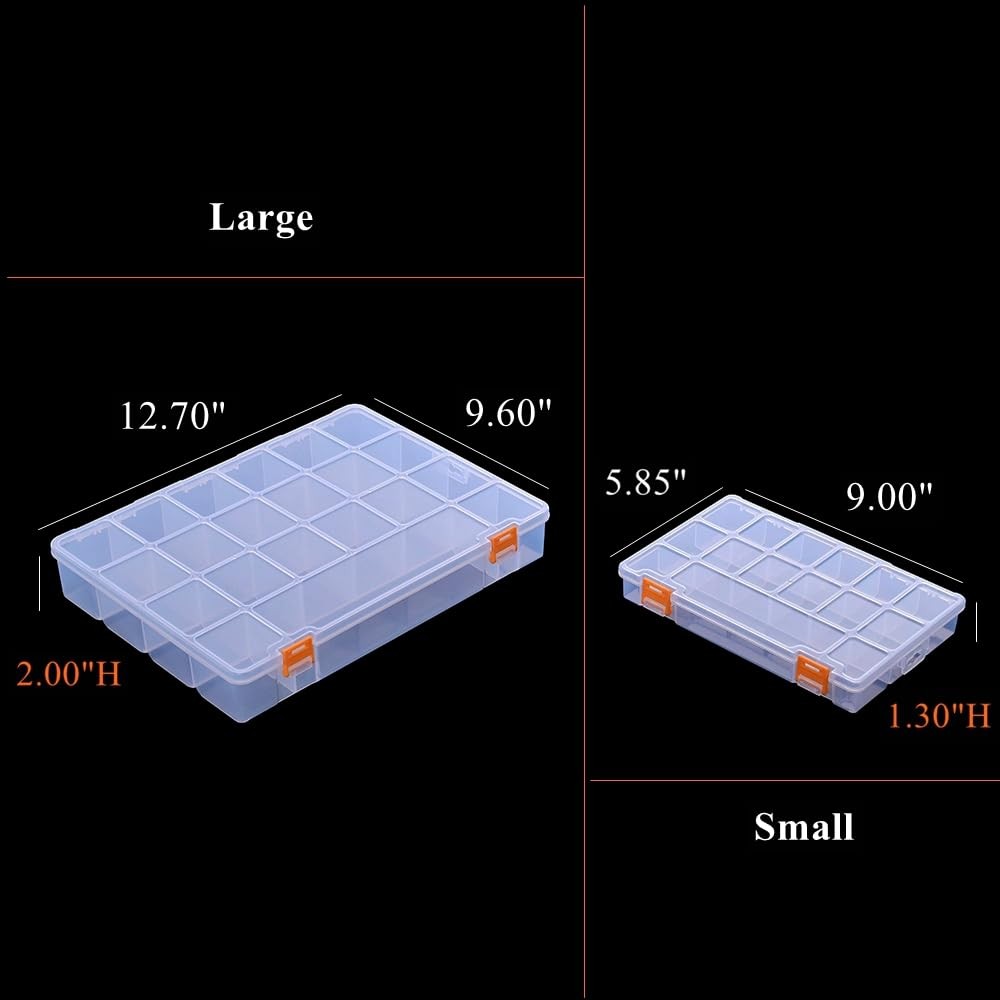 3 Pack Mixed Size Clear Plastic Storage Box Organizer Case with Fixed Compart...