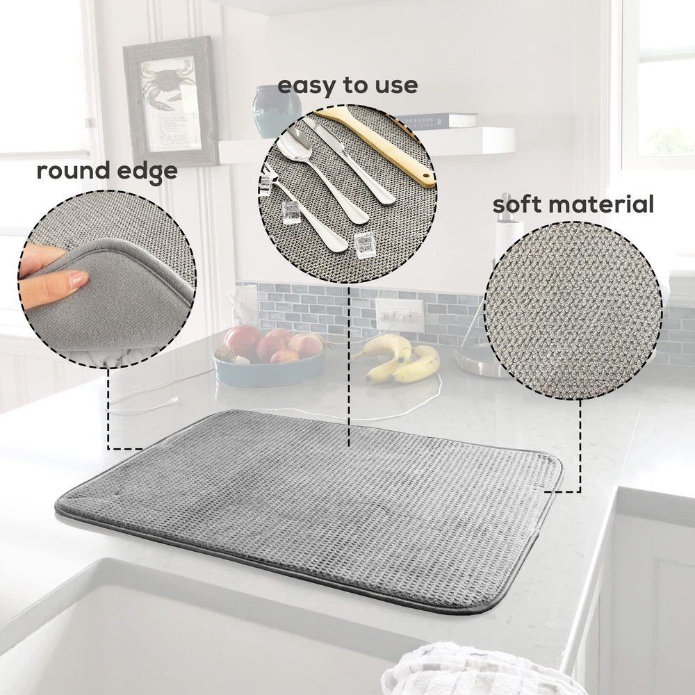 2 Pack Microfiber Dish Drying Mat,Absorbent Dish Drainer Kitchen Counter,Supe...