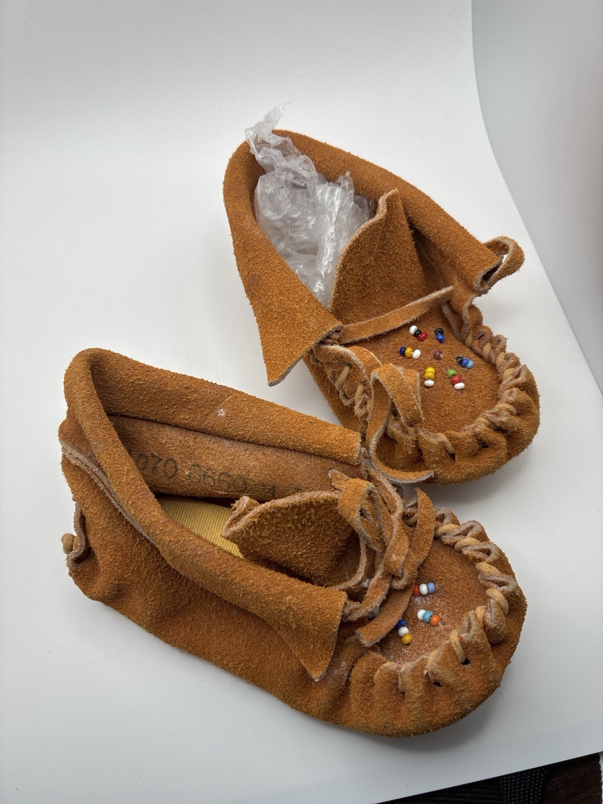 Antique 1960s–70s Handmade Suede Leather Beaded Moccasins Baby Toddler