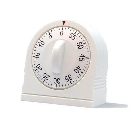 60 Minute Wind Up Timer, Visual Mechanical Timer with Loud Alarm, Manual White