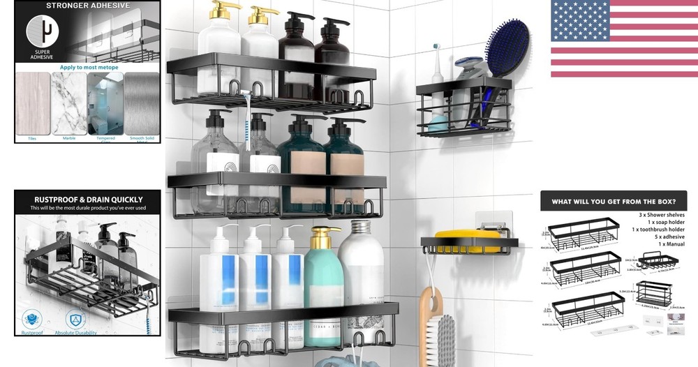 5 Pack Rust-Proof Shower Caddy Organizer – Elegant & Efficient Storage Solution