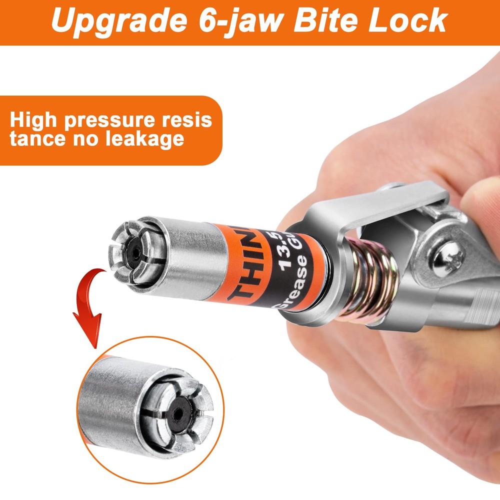 Grease Gun Coupler, Strong Lock Coupler with 12" Spring Flex Hose