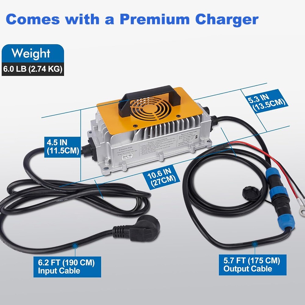 48V 105Ah Lithium Golf Cart Battery 200A BMS 6000+Cycles APP Charger Monitor Set