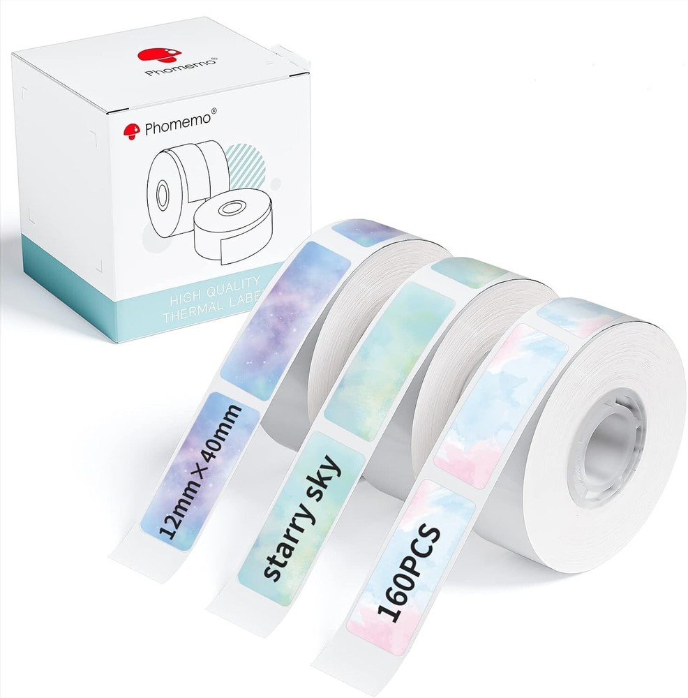 3Roll Phomemo Label Printer Tape Starry Sky Pattern Sticker Label for D30 Q30S