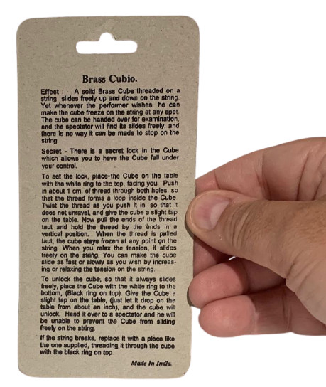 BRASS CUBIO Obedient Close Up Magic Trick Pocket Cube Slides Up & Down String