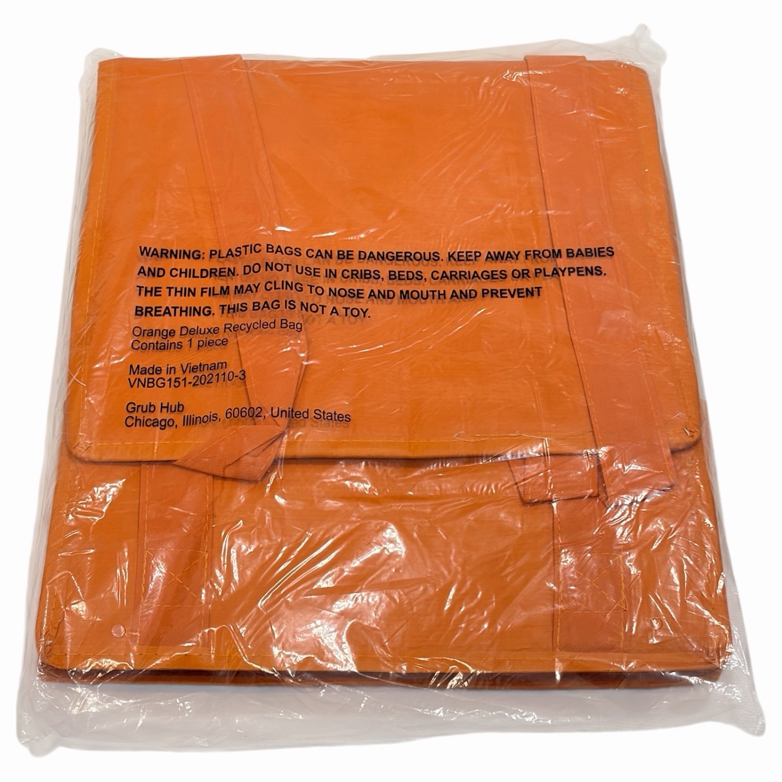 GrubHub Orange Insulated Delivery Bag Food Groceries Tote Backpack Straps Zipper