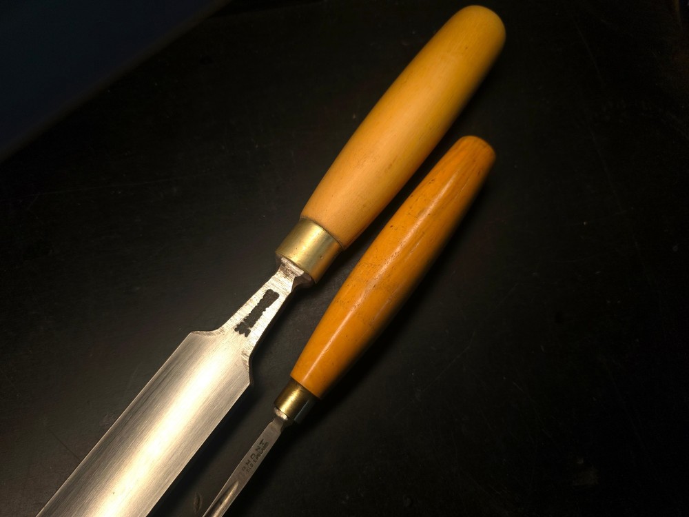 Pair of NOS Stormont Long Pairing Gouges W/ Boxwood Handles
