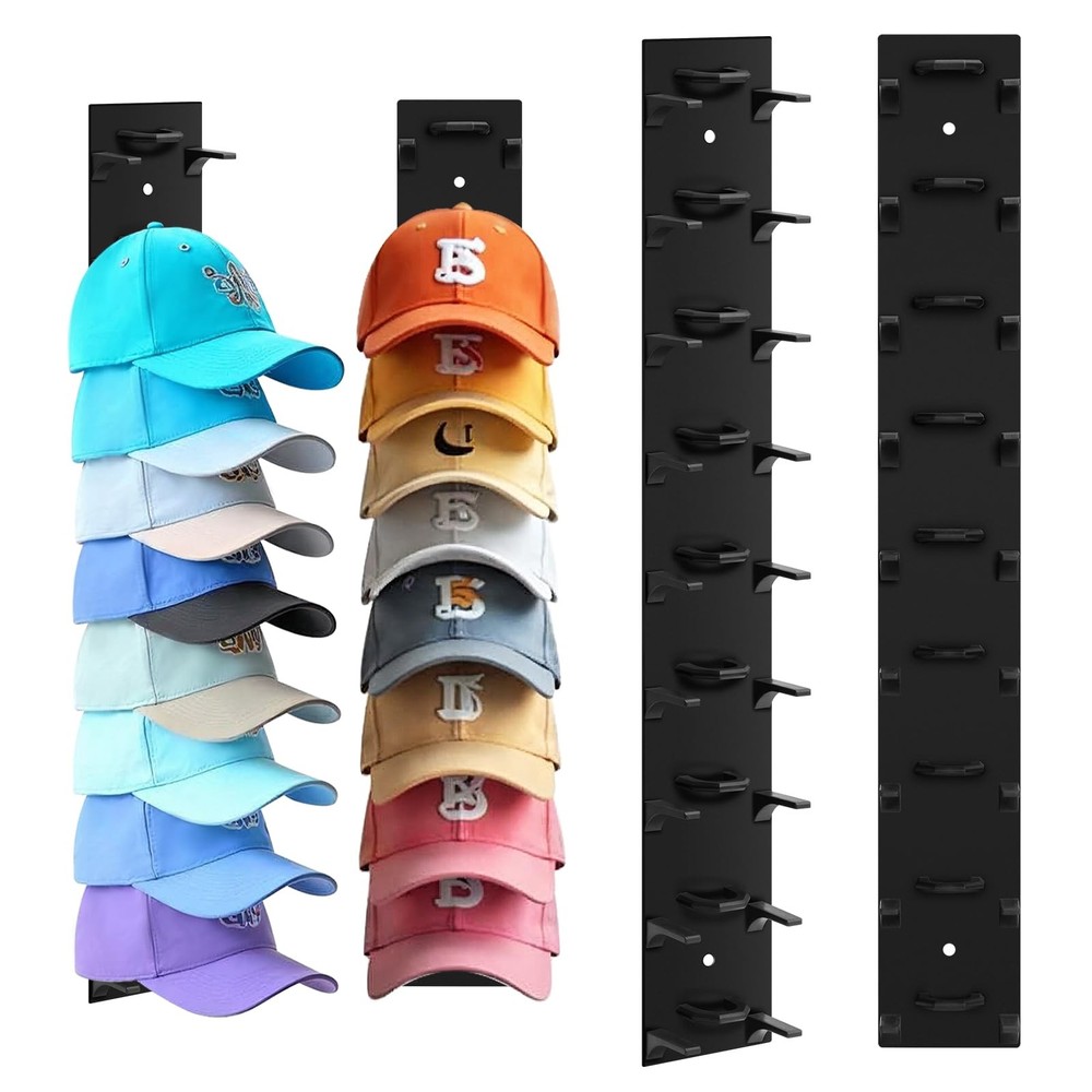 Hat Organizer for Baseball Caps, 2 Pack Black Rack Wall Hold up