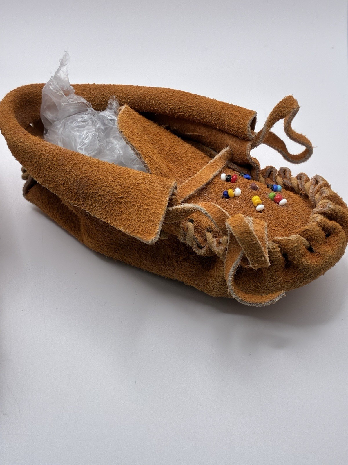 Antique 1960s–70s Handmade Suede Leather Beaded Moccasins Baby Toddler