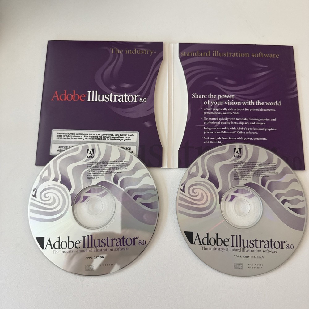 Adobe Illustrator Version 8.0 for Macintosh Software CDROM (DIGIPAK) w/ Serial