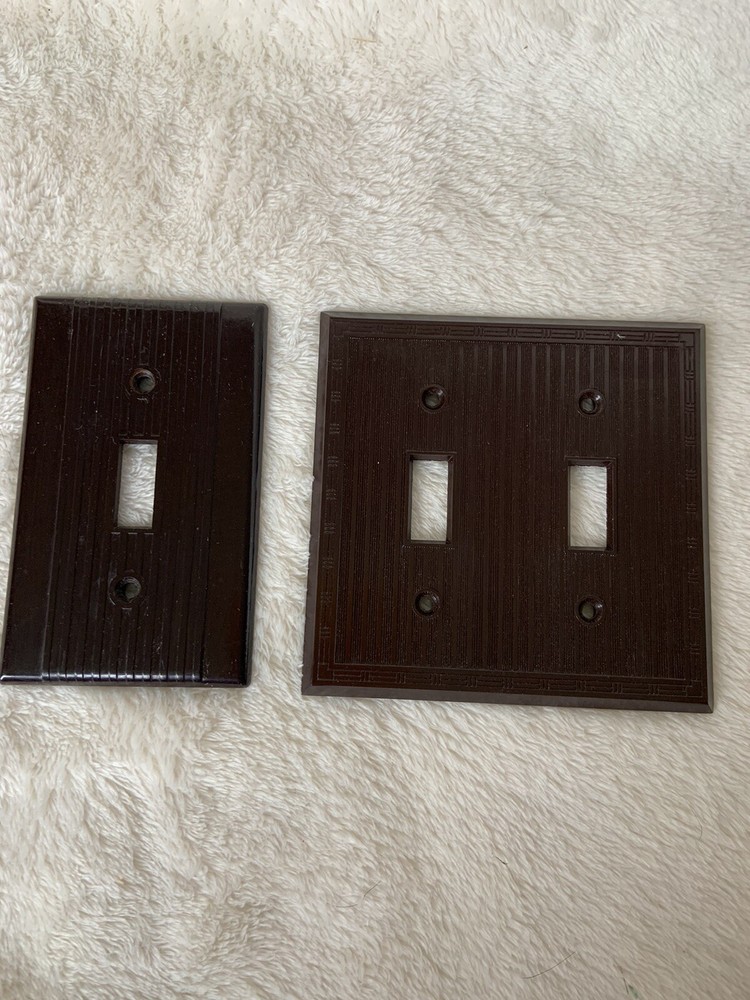 Vtg Bakelite Switch plates Brown Ribbed Pattern Art Deco Lot If 2
