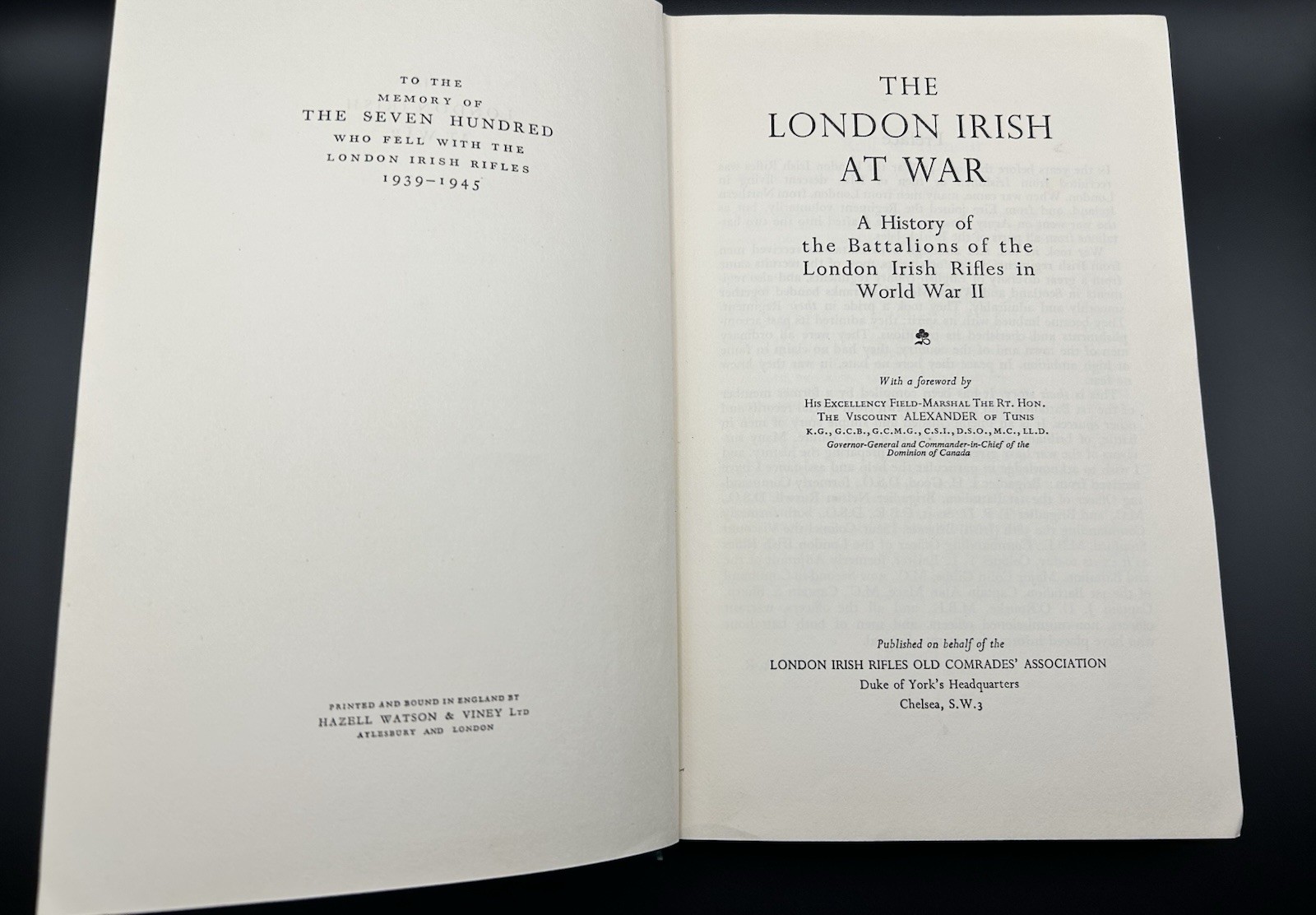 London Irish At War 1939-45 With Next of Kin Letter - Presentation Copy - Rare