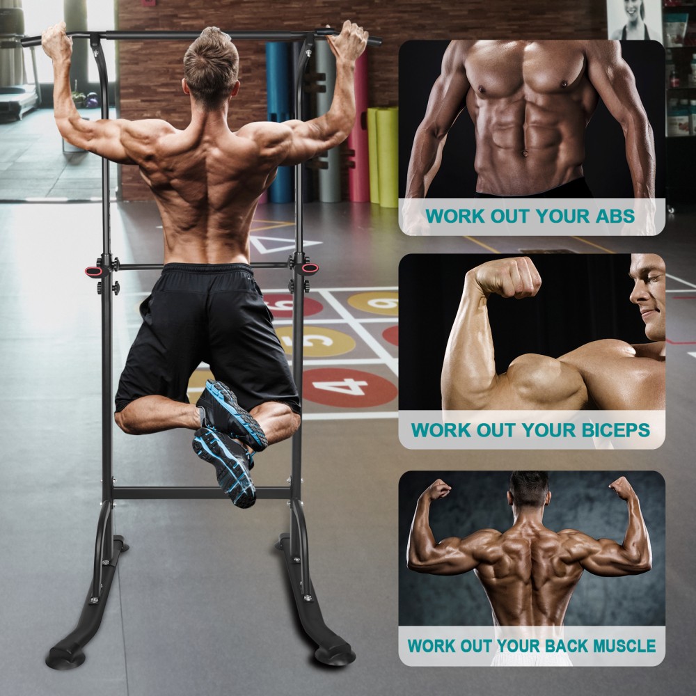 Power Tower Dip Station - Adjustable Height Heavy Duty Multi-Function Gym