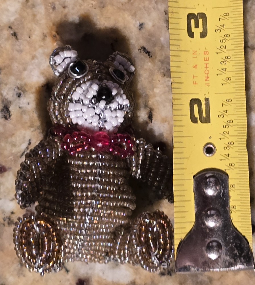 2⅝" Beaded Land: Miniature Teddy Bear with Red Bow