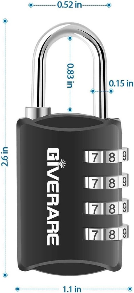 GIVERARE 4 Pack Combination Lock, 4-Digit Padlock Keyless, Resettable Black