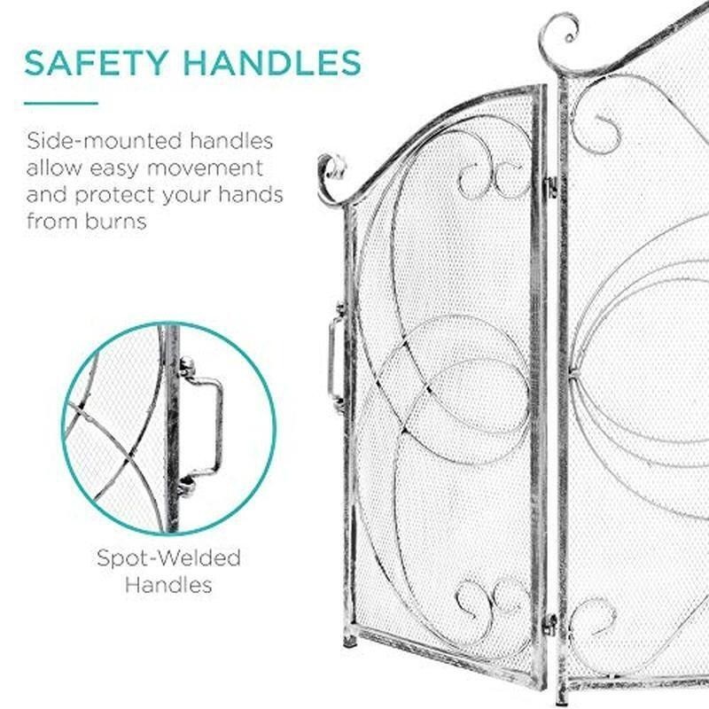 3-Panel Wrought Iron Fireplace Screen Spark Guard Folding Safety Protector New