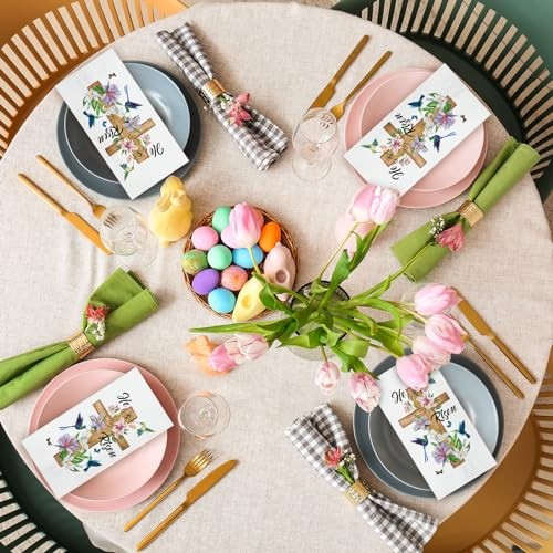 100 Pcs He Is Risen Napkins Bulk Spring Easter Dinner Napkins Jesus Cross