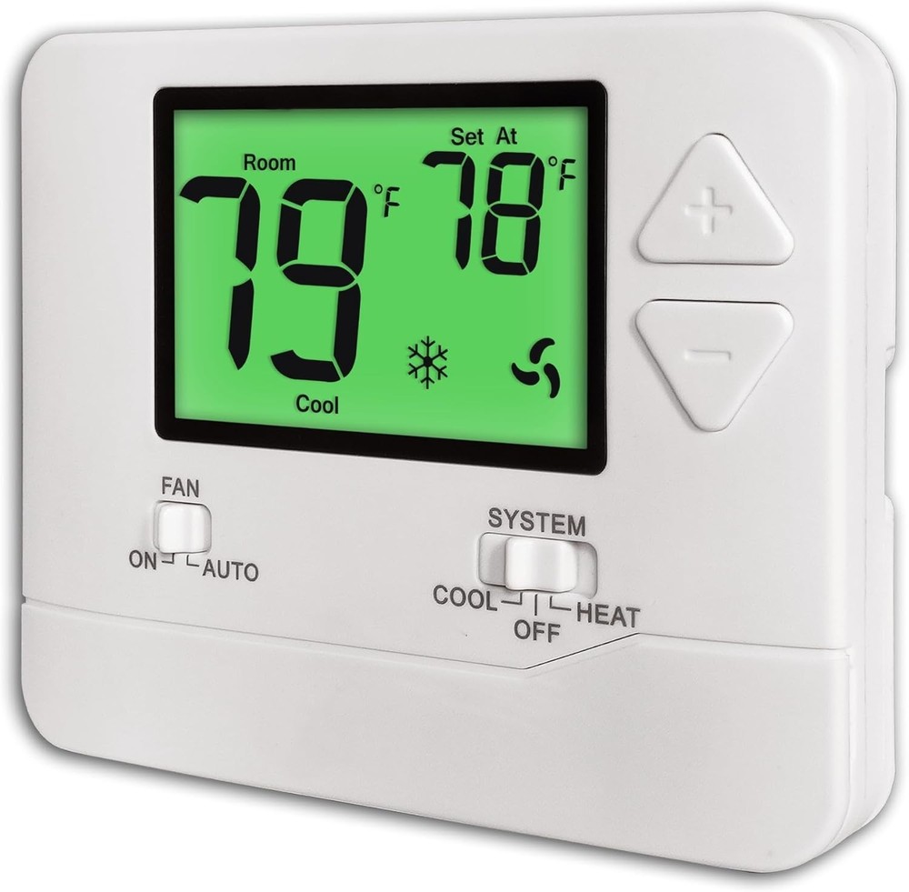 Non-Programmable Thermostat for Single-Stage HVAC Systems with Green Backlight