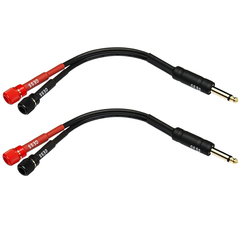 1/4” TS Plug to Banana Jack Adapter – Solderless Binding Post Cable 2-Pack