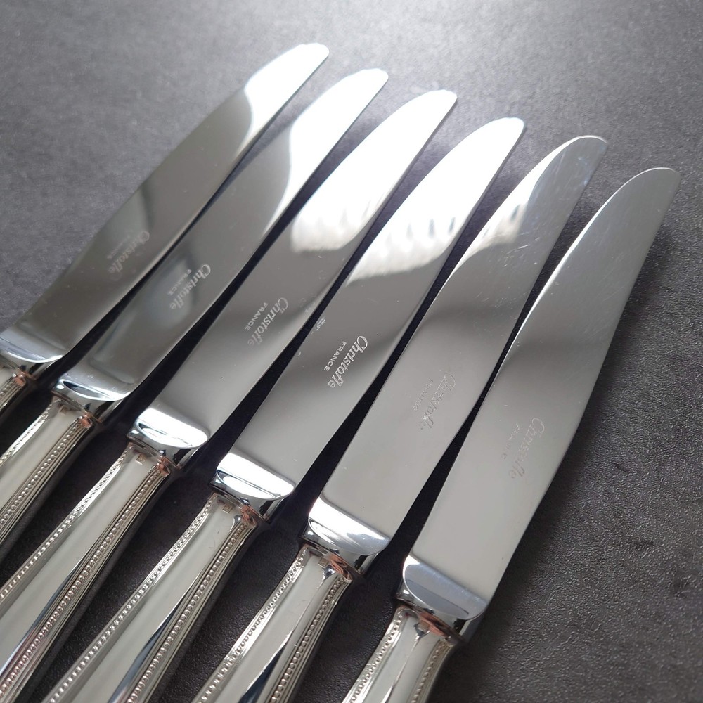 Christofle Perles 6pcs Silverplate Flatware Table Knife Excellent