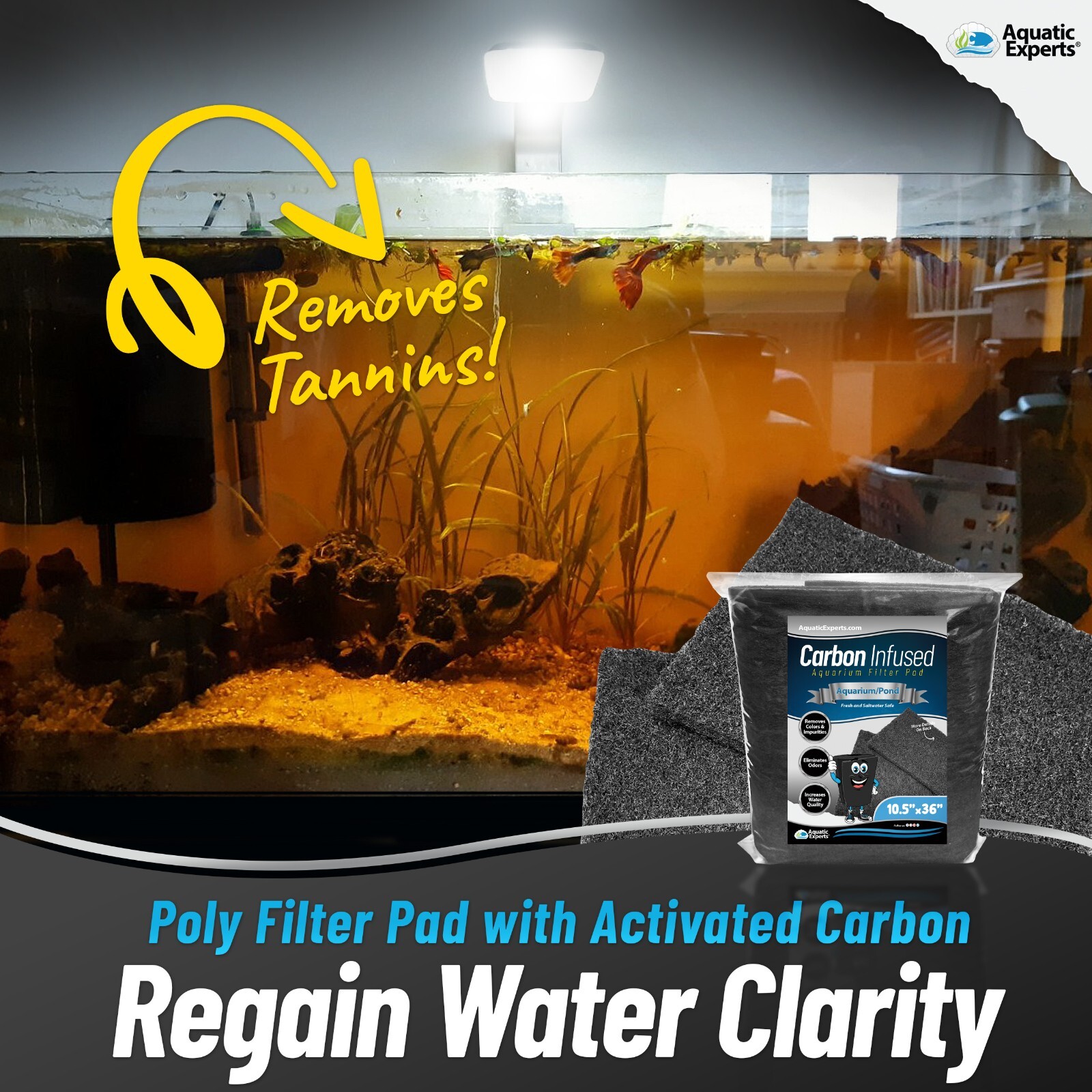 Carbon Infused Filter Pad Media for Crystal Clear Aquarium Tank - 3\8"-1/2"Thick