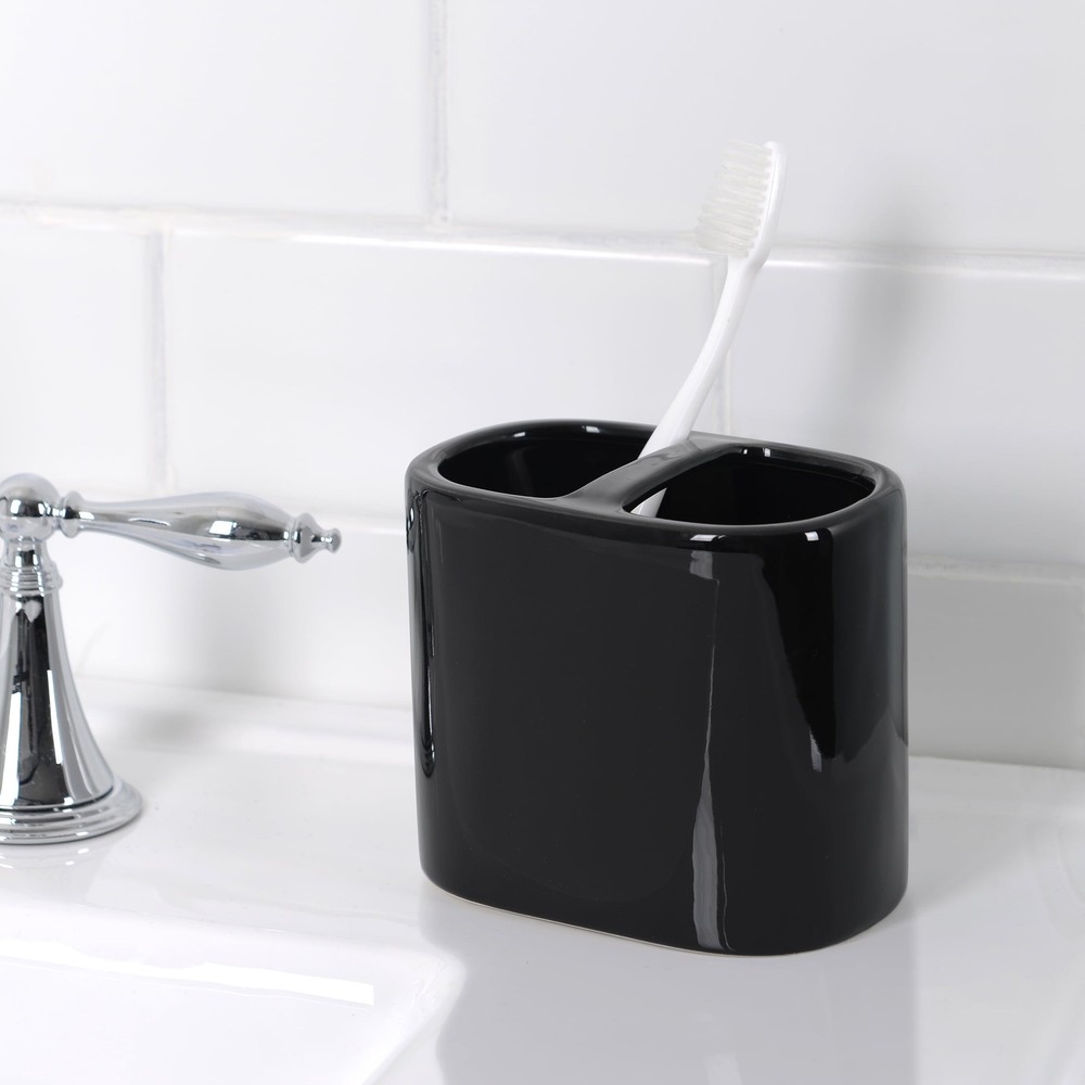 Mainstays Basic Rich Black Ceramic Toothbrush Holder for Adults