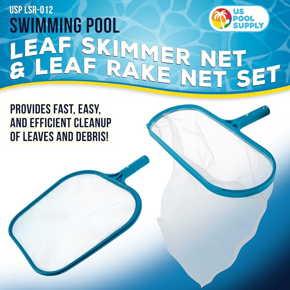 Professional Swimming Pool Leaf Skimmer Net & Leaf Rake Net Set Cleans Out