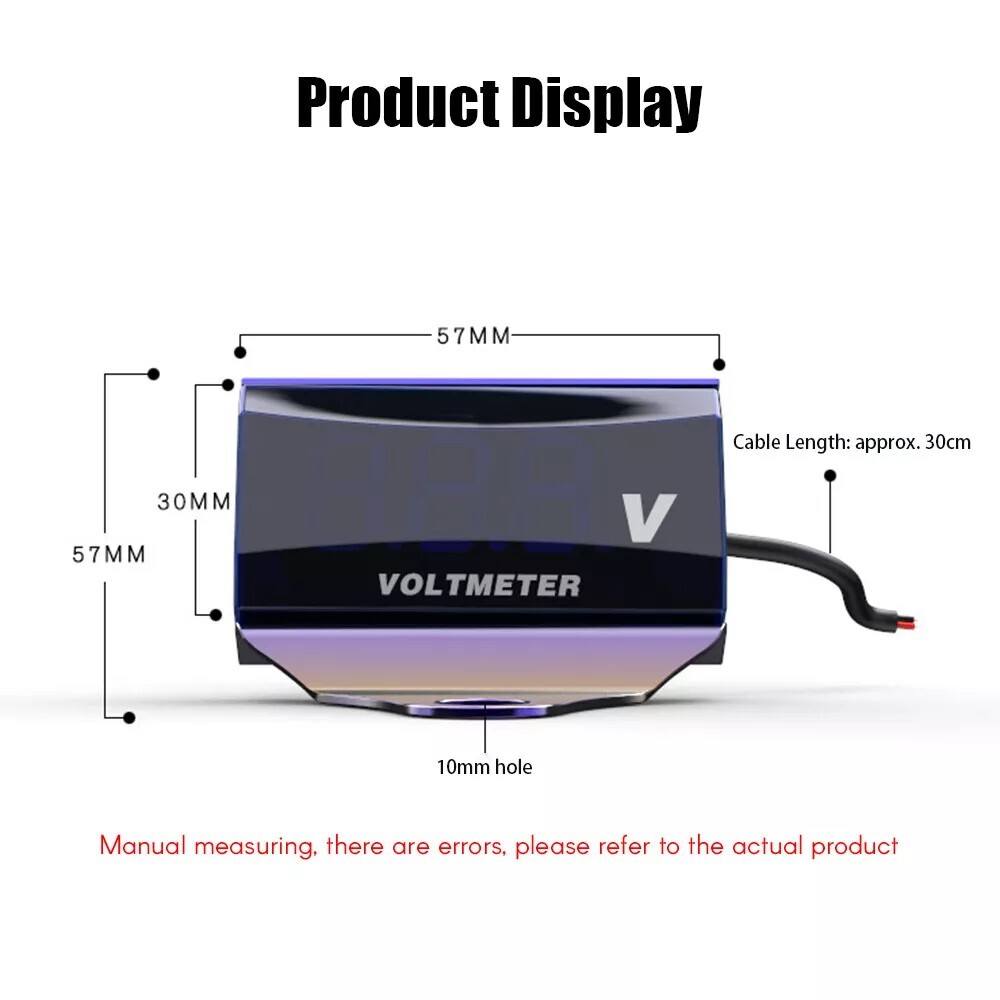 Motorcycle 10-150V Digital Voltmeter Display Waterproof Voltage Panel Meter