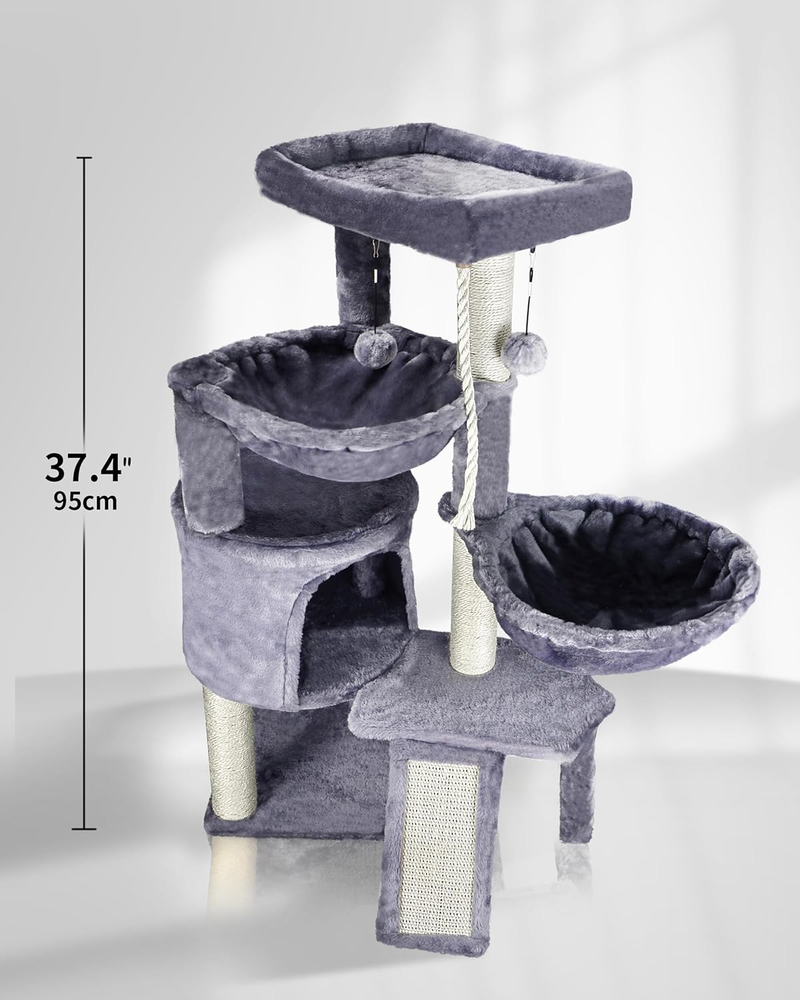 Xin Three Layer Cat Tree with Cat Condo and Two Hammocks,Grey