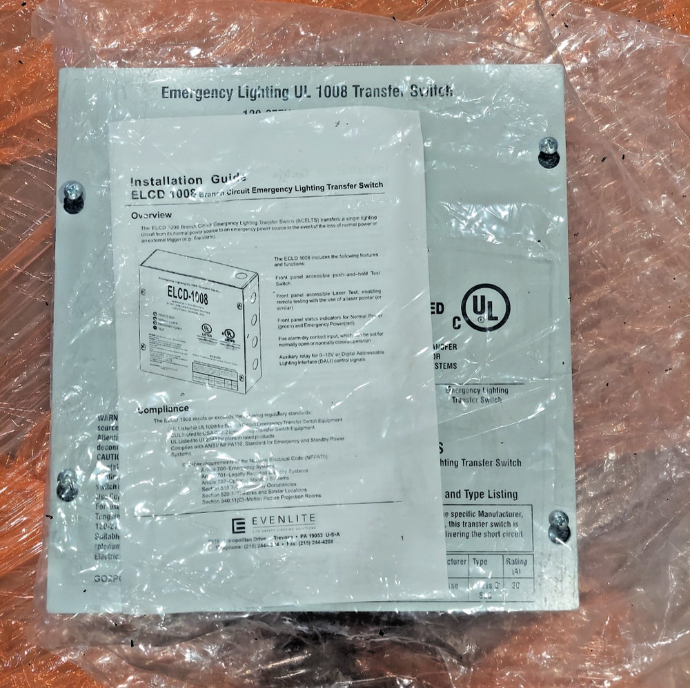 EvenLite Emergency Lighting Automatic Transfer Switch ELCD-1008 20A 120-277 VAC