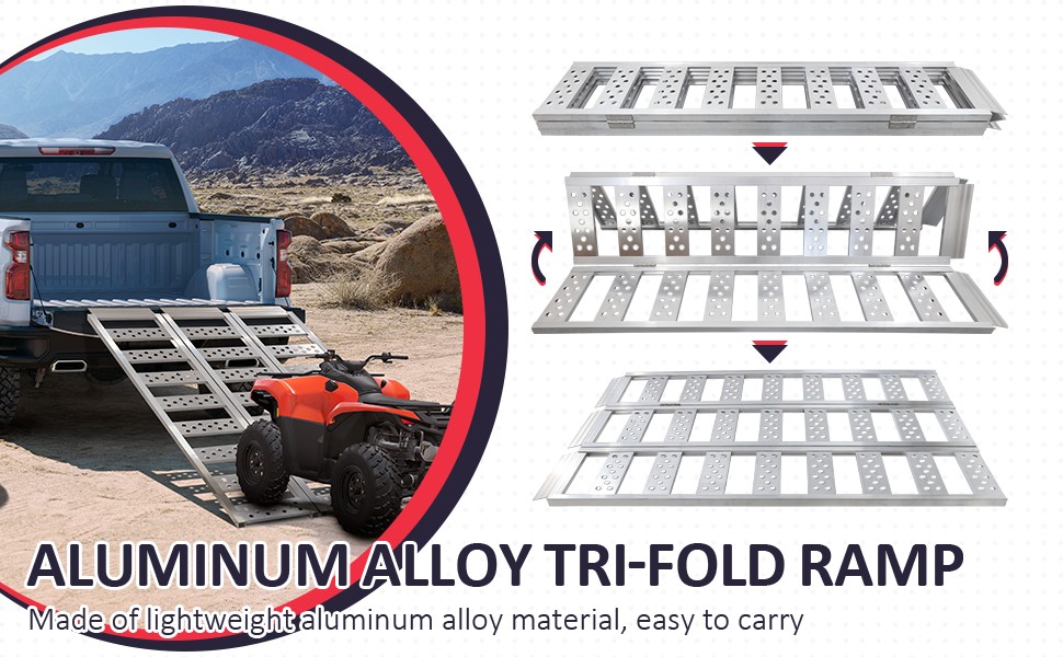 Loading Ramp Aluminum for ATV UTV Motorcycle Truck 1600 lbs Capacity Tri-Fold