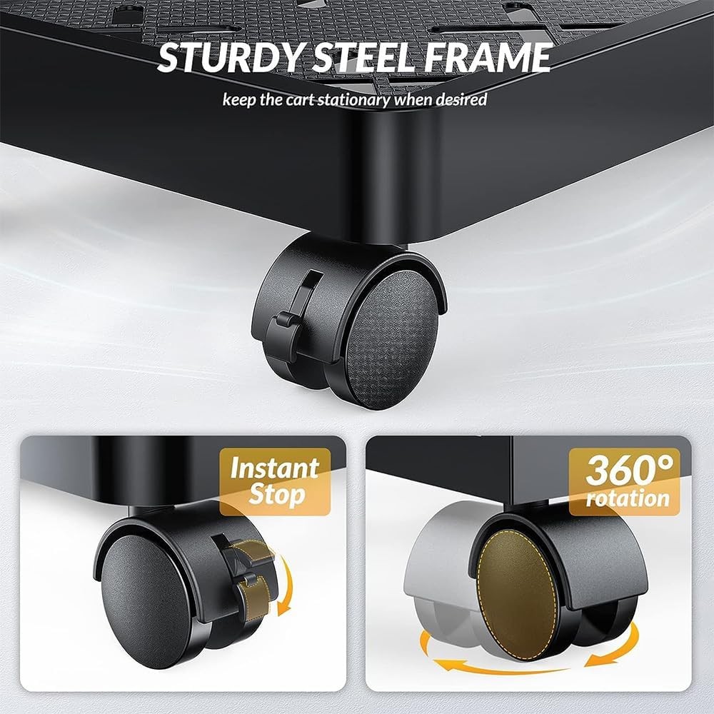 Adjustable Mobile CPU Stand, Ventilated Computer Tower Stand PC Black
